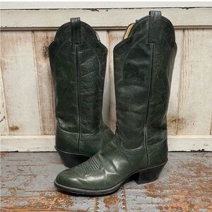 Sanders Vintage Green Leather Cowboy Boots